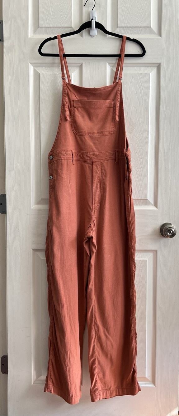 AMERICAN EAGLE Women's Rust Colored Linen Blend Wide Leg Jumper Overalls Sz L